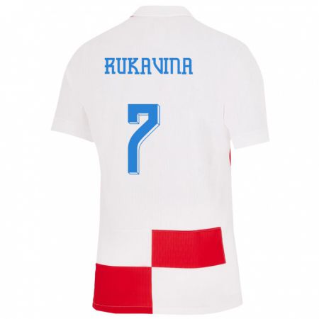 Kandiny Gyermek Horvátország Gabriel Rukavina #7 Fehér Piros Hazai Jersey 24-26 Mez Póló Ing