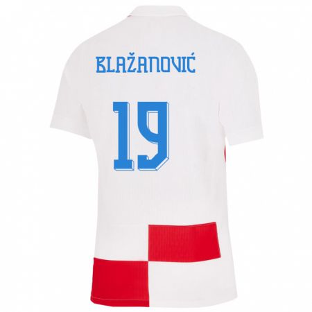 Kandiny Gyermek Horvátország Antonio Blazanovic #19 Fehér Piros Hazai Jersey 24-26 Mez Póló Ing