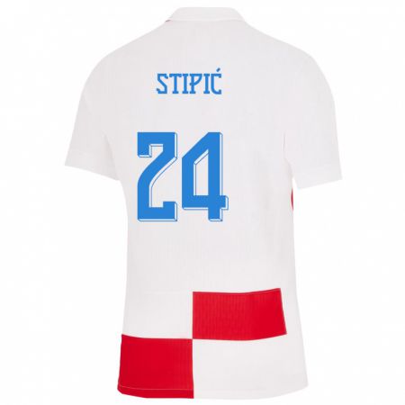 Kandiny Gyermek Horvátország Mihael Stipic #24 Fehér Piros Hazai Jersey 24-26 Mez Póló Ing