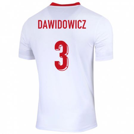 Kandiny Gyermek Lengyelország Pawel Dawidowicz #3 Fehér Hazai Jersey 24-26 Mez Póló Ing