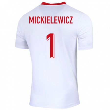 Kandiny Gyermek Lengyelország Aleksander Mickielewicz #1 Fehér Hazai Jersey 24-26 Mez Póló Ing