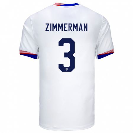 Kandiny Gyermek Egyesült Államok Walker Zimmerman #3 Fehér Hazai Jersey 24-26 Mez Póló Ing