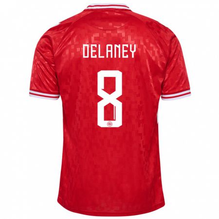 Kandiny Gyermek Dánia Thomas Delaney #8 Piros Hazai Jersey 24-26 Mez Póló Ing