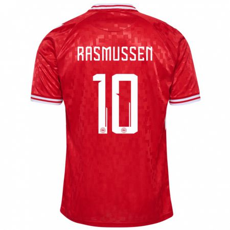 Kandiny Gyermek Dánia Christian Rasmussen #10 Piros Hazai Jersey 24-26 Mez Póló Ing