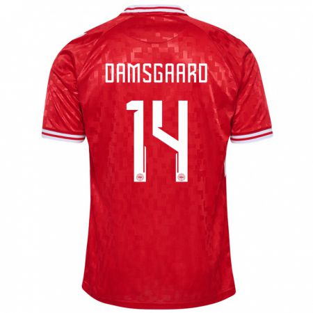 Kandiny Gyermek Dánia Mikkel Damsgaard #14 Piros Hazai Jersey 24-26 Mez Póló Ing