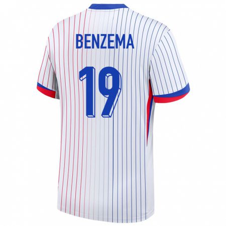 Kandiny Gyermek Franciaország Karim Benzema #19 Fehér Idegenbeli Jersey 24-26 Mez Póló Ing