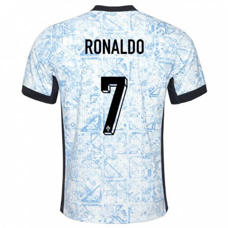 Kandiny Gyermek Portugália Cristiano Ronaldo #7 Krémkék Idegenbeli Jersey 24-26 Mez Póló Ing