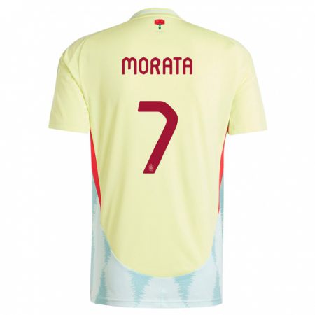 Kandiny Gyermek Spanyolország Alvaro Morata #7 Sárga Idegenbeli Jersey 24-26 Mez Póló Ing
