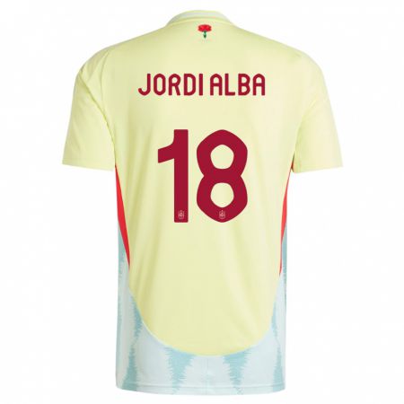 Kandiny Gyermek Spanyolország Jordi Alba #18 Sárga Idegenbeli Jersey 24-26 Mez Póló Ing