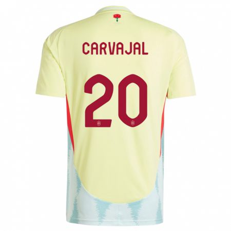 Kandiny Gyermek Spanyolország Daniel Carvajal #20 Sárga Idegenbeli Jersey 24-26 Mez Póló Ing