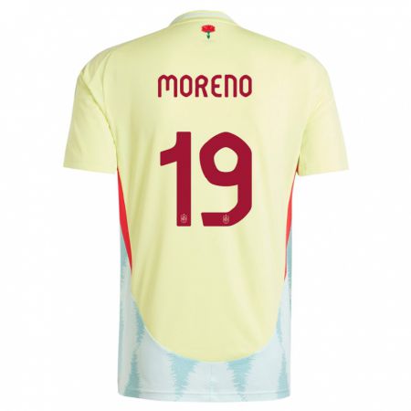 Kandiny Gyermek Spanyolország Victor Moreno #19 Sárga Idegenbeli Jersey 24-26 Mez Póló Ing
