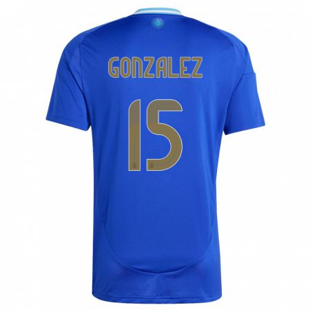 Kandiny Gyermek Argentína Nicolas Gonzalez #15 Kék Idegenbeli Jersey 24-26 Mez Póló Ing
