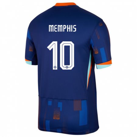 Kandiny Gyermek Hollandia Memphis Depay #10 Kék Idegenbeli Jersey 24-26 Mez Póló Ing