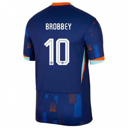 Kandiny Gyermek Hollandia Brian Brobbey #10 Kék Idegenbeli Jersey 24-26 Mez Póló Ing