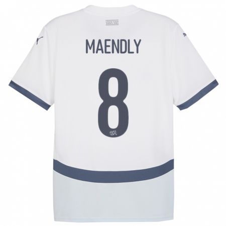 Kandiny Gyermek Svájc Sandy Maendly #8 Fehér Idegenbeli Jersey 24-26 Mez Póló Ing