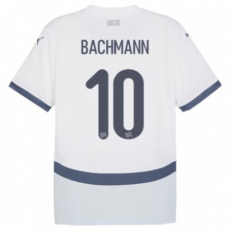 Kandiny Gyermek Svájc Ramona Bachmann #10 Fehér Idegenbeli Jersey 24-26 Mez Póló Ing