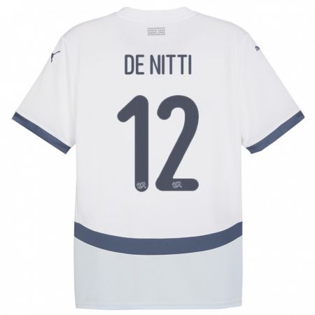 Kandiny Gyermek Svájc Gianni De Nitti #12 Fehér Idegenbeli Jersey 24-26 Mez Póló Ing