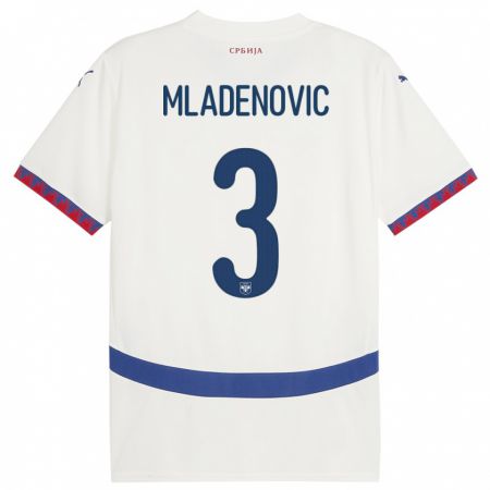 Kandiny Gyermek Szerbia Filip Mladenovic #3 Fehér Idegenbeli Jersey 24-26 Mez Póló Ing