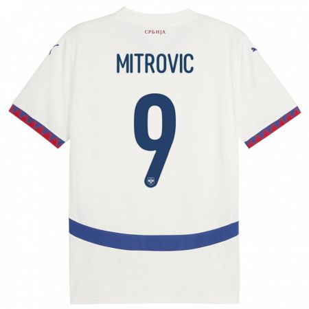 Kandiny Gyermek Szerbia Aleksandar Mitrovic #9 Fehér Idegenbeli Jersey 24-26 Mez Póló Ing