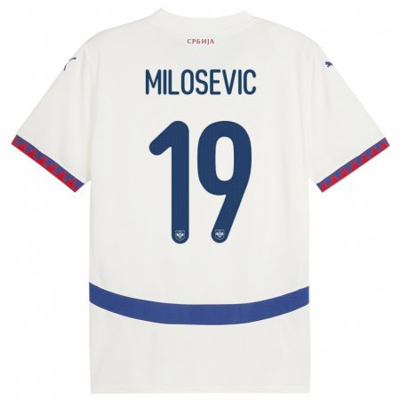 Kandiny Gyermek Szerbia Jovan Milosevic #19 Fehér Idegenbeli Jersey 24-26 Mez Póló Ing