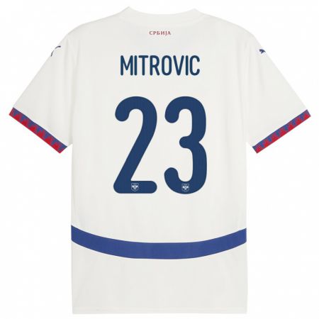 Kandiny Gyermek Szerbia Vuk Mitrovic #23 Fehér Idegenbeli Jersey 24-26 Mez Póló Ing