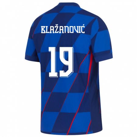 Kandiny Gyermek Horvátország Antonio Blazanovic #19 Kék Idegenbeli Jersey 24-26 Mez Póló Ing