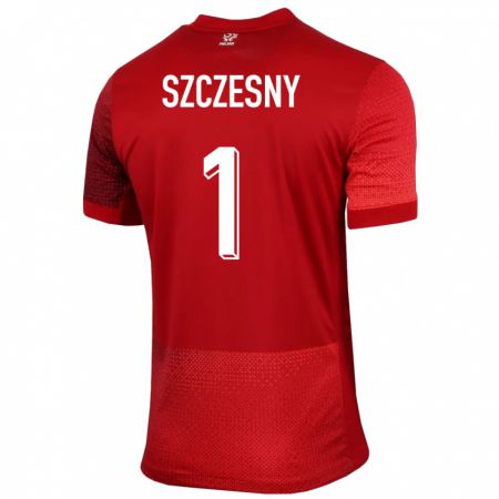 Kandiny Gyermek Lengyelország Wojciech Szczesny #1 Piros Idegenbeli Jersey 24-26 Mez Póló Ing