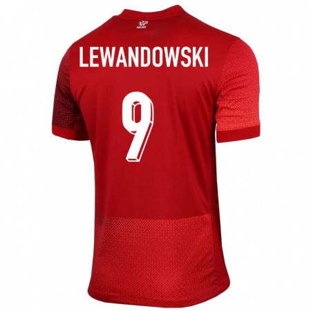 Kandiny Gyermek Lengyelország Robert Lewandowski #9 Piros Idegenbeli Jersey 24-26 Mez Póló Ing