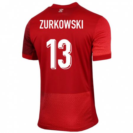 Kandiny Gyermek Lengyelország Szymon Zurkowski #13 Piros Idegenbeli Jersey 24-26 Mez Póló Ing
