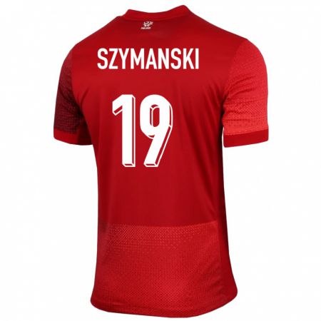 Kandiny Gyermek Lengyelország Sebastian Szymanski #19 Piros Idegenbeli Jersey 24-26 Mez Póló Ing