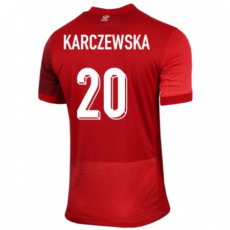 Kandiny Gyermek Lengyelország Nikola Karczewska #20 Piros Idegenbeli Jersey 24-26 Mez Póló Ing
