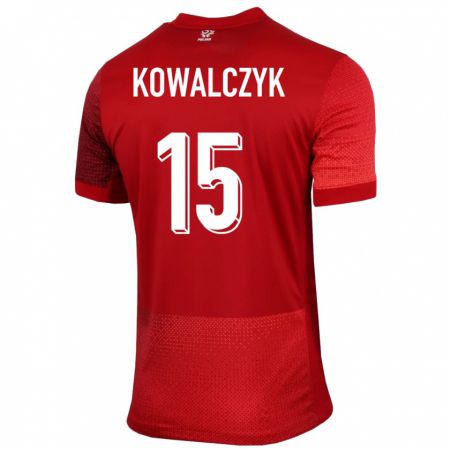 Kandiny Gyermek Lengyelország Mateusz Kowalczyk #15 Piros Idegenbeli Jersey 24-26 Mez Póló Ing