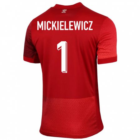 Kandiny Gyermek Lengyelország Aleksander Mickielewicz #1 Piros Idegenbeli Jersey 24-26 Mez Póló Ing