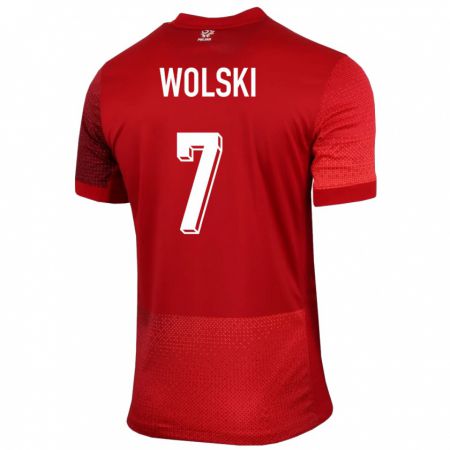 Kandiny Gyermek Lengyelország Filip Wolski #7 Piros Idegenbeli Jersey 24-26 Mez Póló Ing