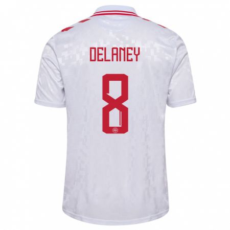 Kandiny Gyermek Dánia Thomas Delaney #8 Fehér Idegenbeli Jersey 24-26 Mez Póló Ing