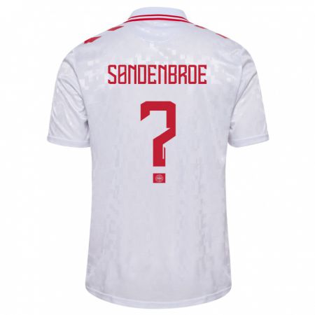 Kandiny Gyermek Dánia Andreas Søndenbroe #0 Fehér Idegenbeli Jersey 24-26 Mez Póló Ing