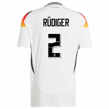 Kandiny Férfi Németország Antonio Rudiger #2 Fehér Hazai Jersey 24-26 Mez Póló Ing