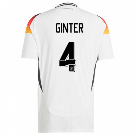 Kandiny Férfi Németország Matthias Ginter #4 Fehér Hazai Jersey 24-26 Mez Póló Ing