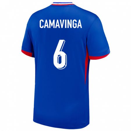 Kandiny Férfi Franciaország Eduardo Camavinga #6 Kék Hazai Jersey 24-26 Mez Póló Ing