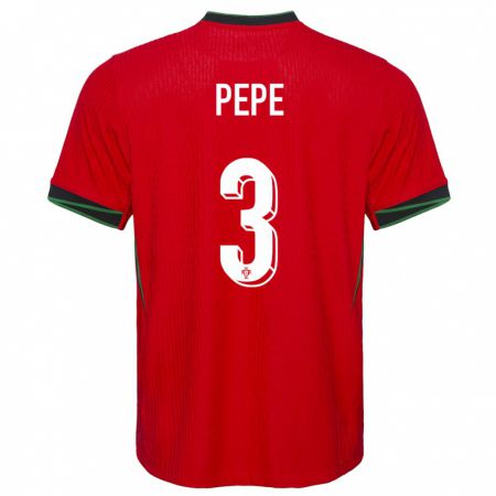 Kandiny Férfi Portugália Pepe #3 Piros Hazai Jersey 24-26 Mez Póló Ing