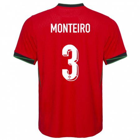 Kandiny Férfi Portugália Diogo Monteiro #3 Piros Hazai Jersey 24-26 Mez Póló Ing
