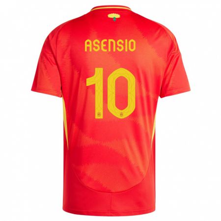 Kandiny Férfi Spanyolország Marco Asensio #10 Piros Hazai Jersey 24-26 Mez Póló Ing
