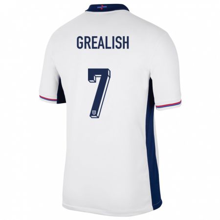 Kandiny Férfi Anglia Jack Grealish #7 Fehér Hazai Jersey 24-26 Mez Póló Ing