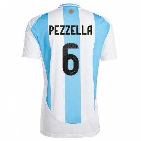 Kandiny Férfi Argentína German Pezzella #6 Fehér Kék Hazai Jersey 24-26 Mez Póló Ing