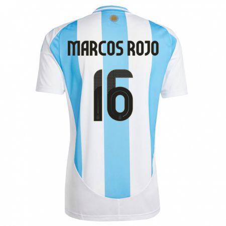Kandiny Férfi Argentína Marcos Rojo #16 Fehér Kék Hazai Jersey 24-26 Mez Póló Ing