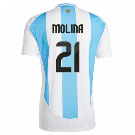 Kandiny Férfi Argentína Nahuel Molina #21 Fehér Kék Hazai Jersey 24-26 Mez Póló Ing