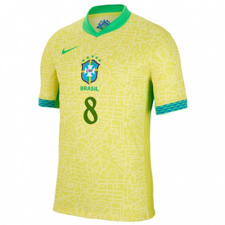 Kandiny Férfi Brazília Alexsander #8 Sárga Hazai Jersey 24-26 Mez Póló Ing