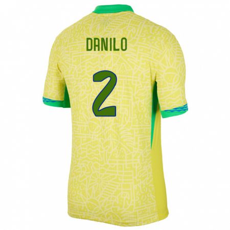 Kandiny Férfi Brazília Danilo #2 Sárga Hazai Jersey 24-26 Mez Póló Ing