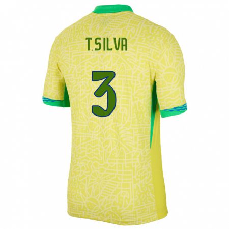 Kandiny Férfi Brazília Thiago Silva #3 Sárga Hazai Jersey 24-26 Mez Póló Ing