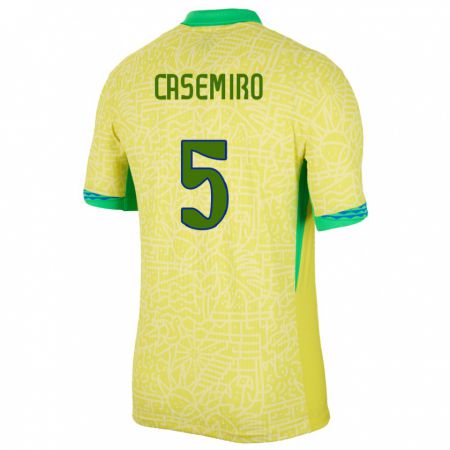 Kandiny Férfi Brazília Casemiro #5 Sárga Hazai Jersey 24-26 Mez Póló Ing
